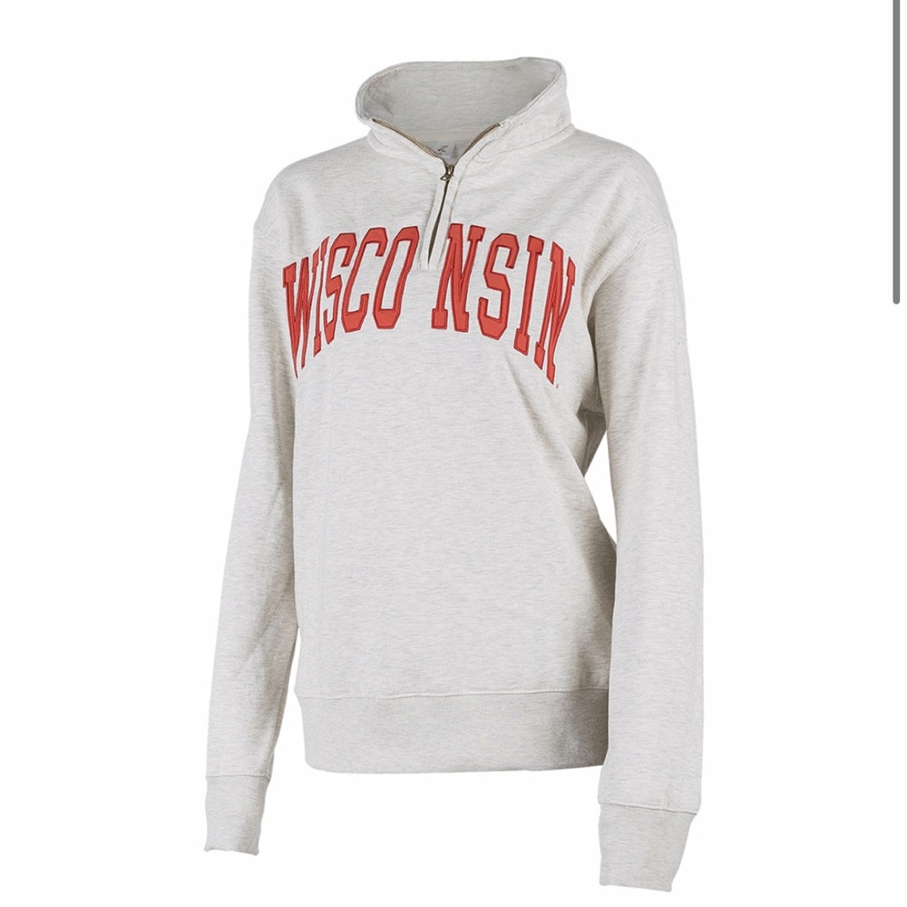 ZOOZATZ WOMEN'S WISCONSIN ¼ ZIP SWEATSHIRT (OATMEAL)